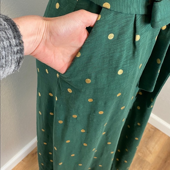 Boden Thomasina 100% Cotton Green Gold Polka Dot Jersey Midi Dress - Picture 7 of 12